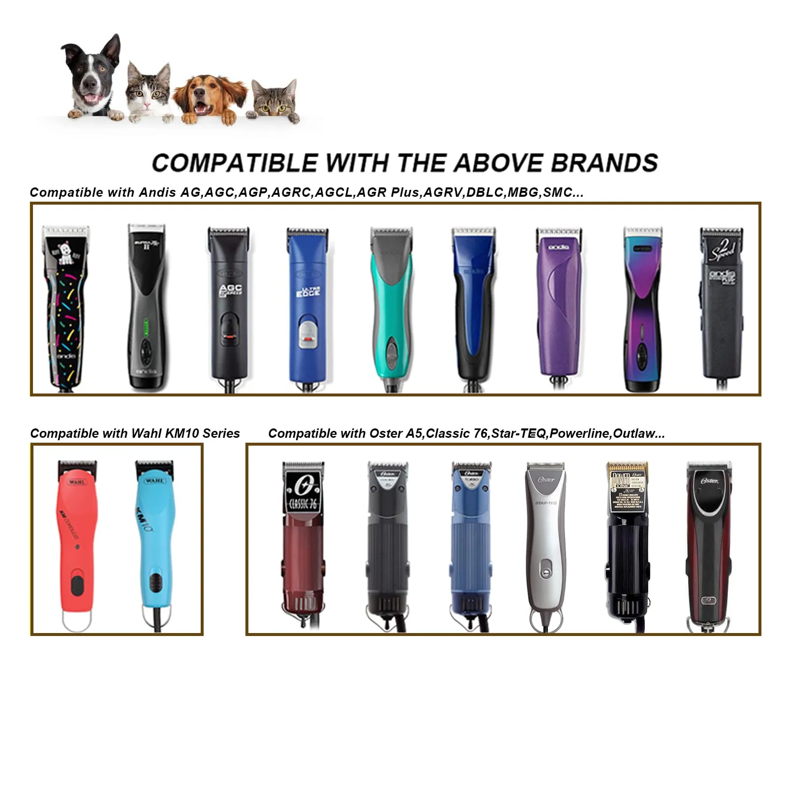 10W wide, removable blades for pet grooming, compatible with Heiniger/Moser Max45/Andis/Oster A5 clippers, cutting length 1/16 inch (1.5mm) 10w 1.5mm