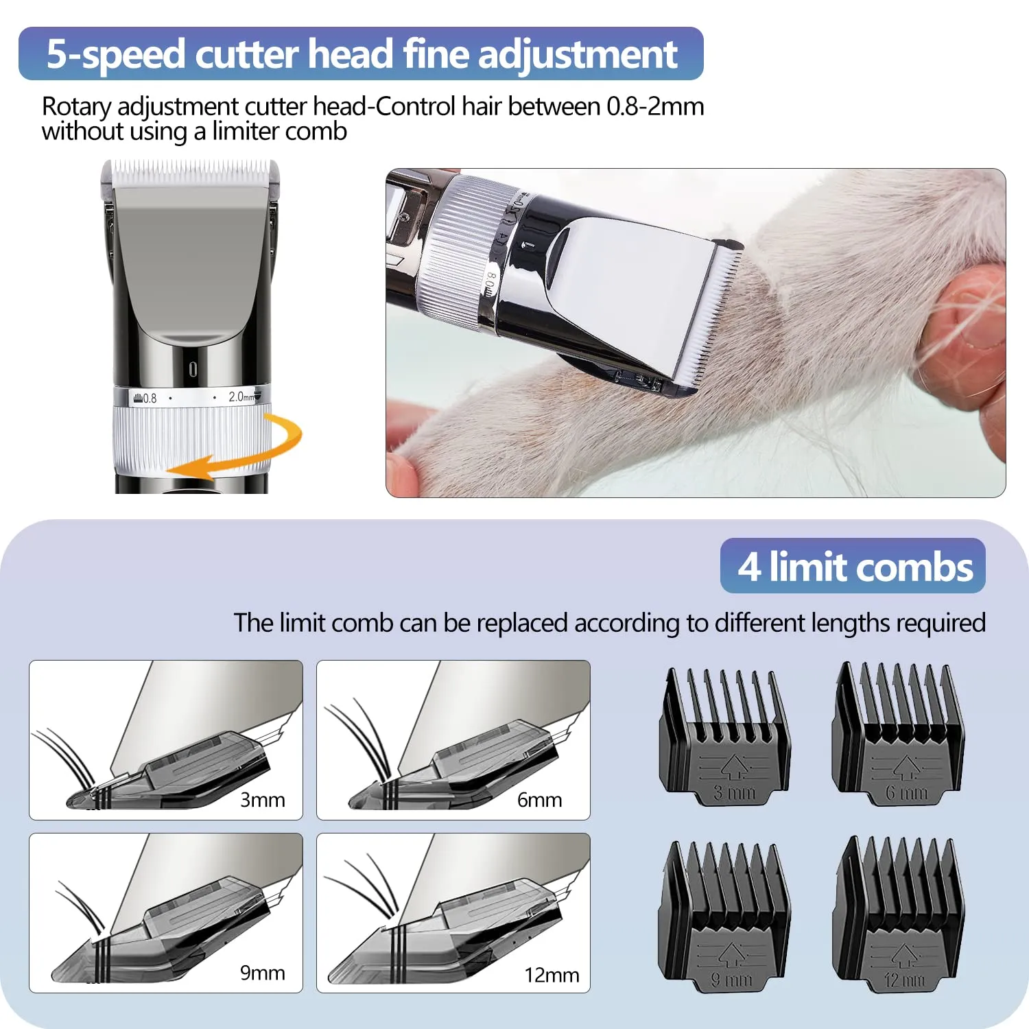 12V Professional Dog Clippers for Grooming, Electric Sheep Shears Pet Grooming Clippers for Thick Coat Heavy Duty Animal Hair Fur Trimmers Shaver Silver