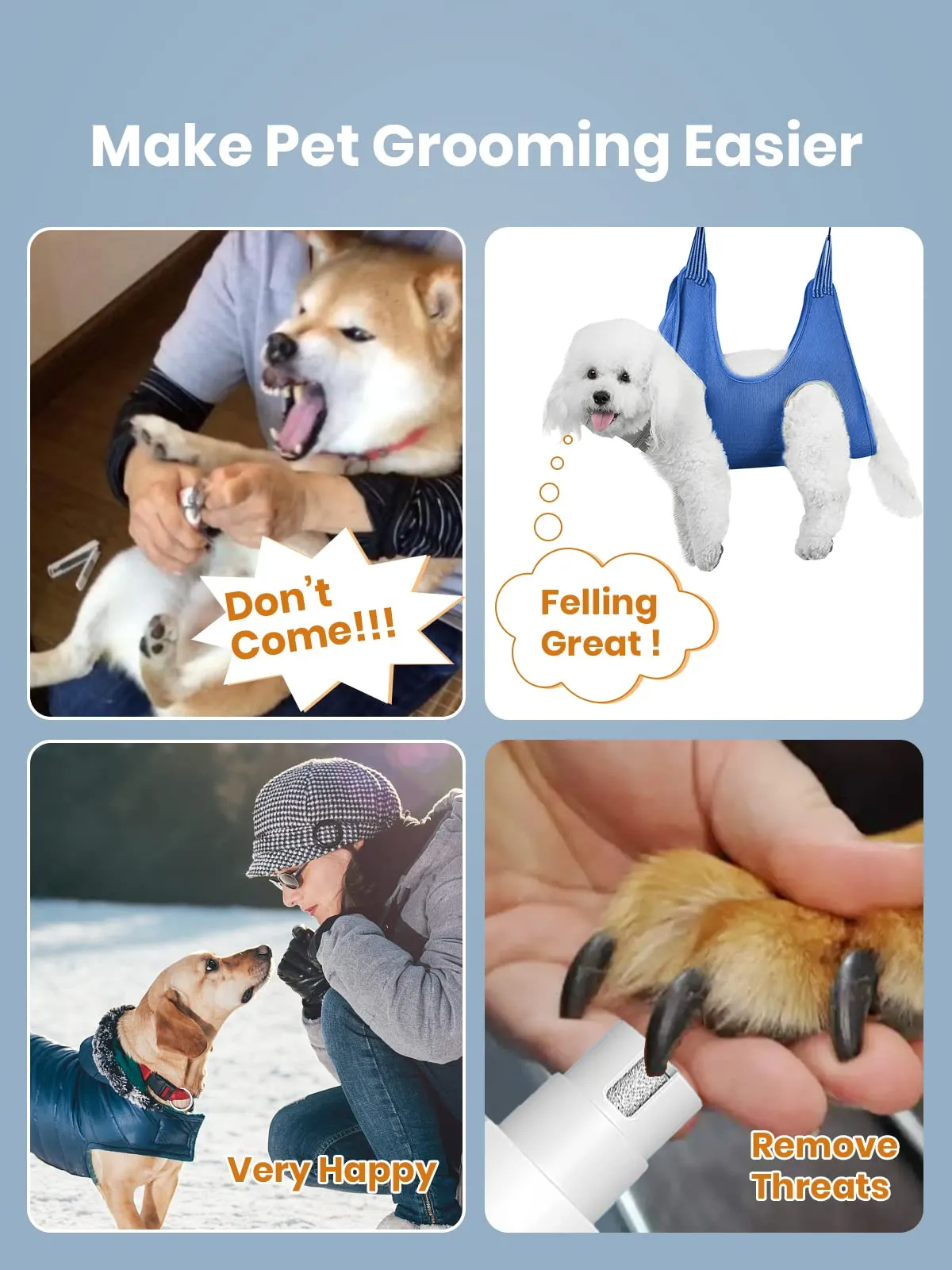 2 in 1 dog clipper and dog grooming hammock set, quiet dog clipper for dogs and cats, professional pet hair trimmer for dog hair around paws, eyes, ears, face (M) M