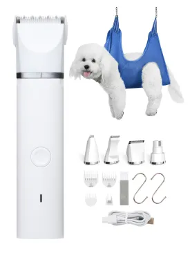 2 in 1 dog clipper and dog grooming hammock set, quiet dog clipper for dogs and cats, professional pet hair trimmer for dog hair around paws, eyes, ears, face (M) M