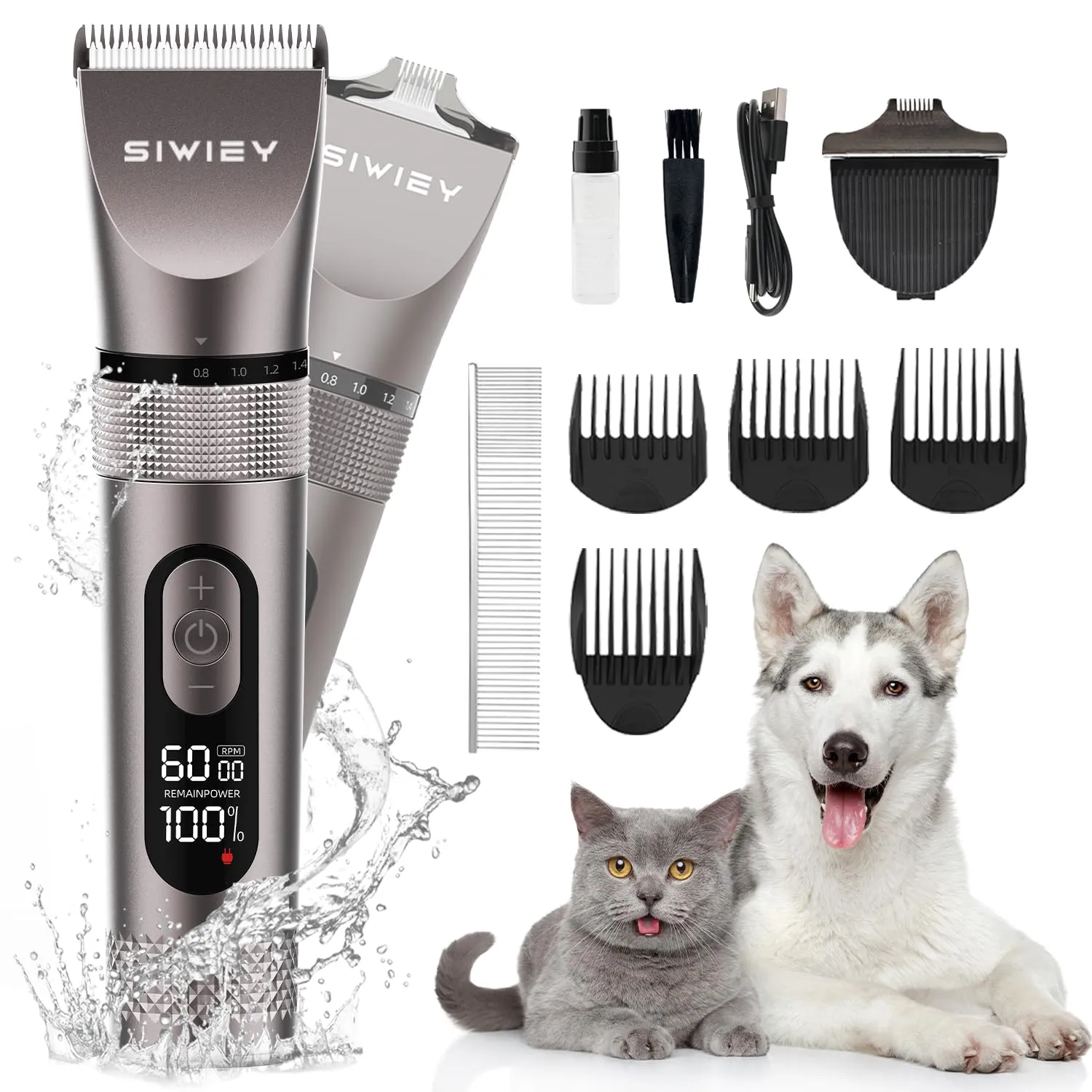 2 in 1 Dog Grooming Clippers with Small Trimmer, 3-Speed High Power Quiet Rechargeable Dog Shaver Hair Clippers Kit, USB Cordless Electric for Dog, Cat, Pet