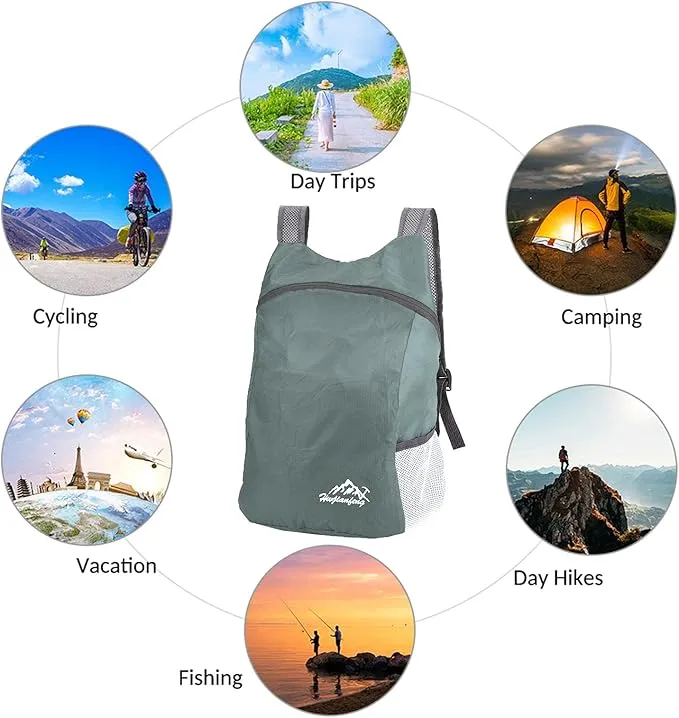 20L Ultra Lightweight Foldable Backpack Small Hiking Rucksack Ultralight Water Resistant Travel Packable Daypack for Men Women for Outdoor Sport Travelling Walking Hiking Camping Biking (Gray A)