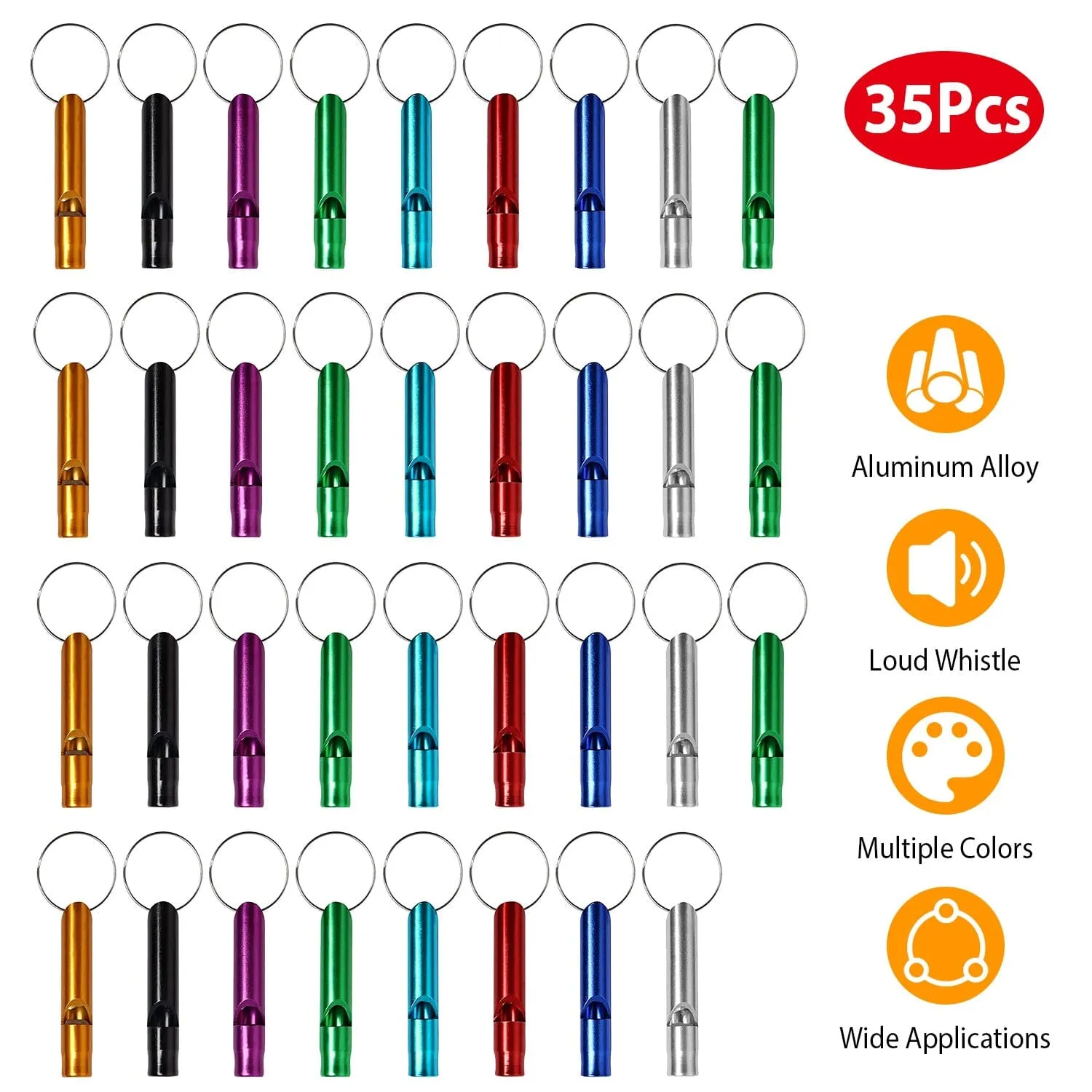 35-Pieces: Emergency Whistle Extra Loud with Key Chain Ring