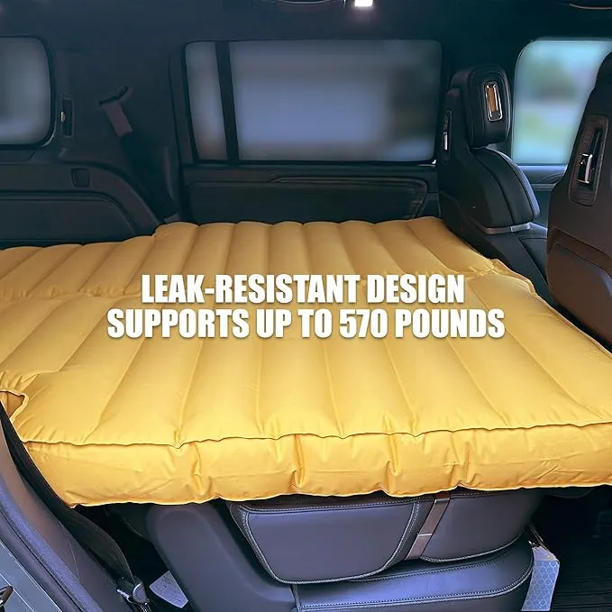Air Bed, Compatible with Rivian R1S and Mercedes EQS, Heavy-Duty Inflatable Backseat Car Mattress with Air Pump and Storage Bag, Camping and Travel Gear, 84x53x4-Inches, Yellow