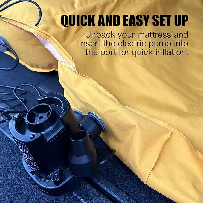 Air Bed, Compatible with Rivian R1S and Mercedes EQS, Heavy-Duty Inflatable Backseat Car Mattress with Air Pump and Storage Bag, Camping and Travel Gear, 84x53x4-Inches, Yellow