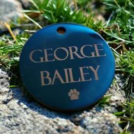 Blue Pet ID Tag | Round Laser Engraved Dog Tag Stainless Steel