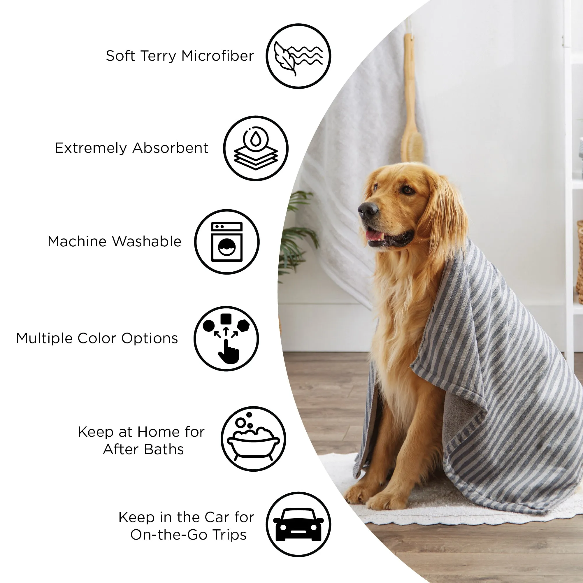 Bone Dry Large Microfiber Pet Towel - Printed Trellis, Gray, 41x23.5"