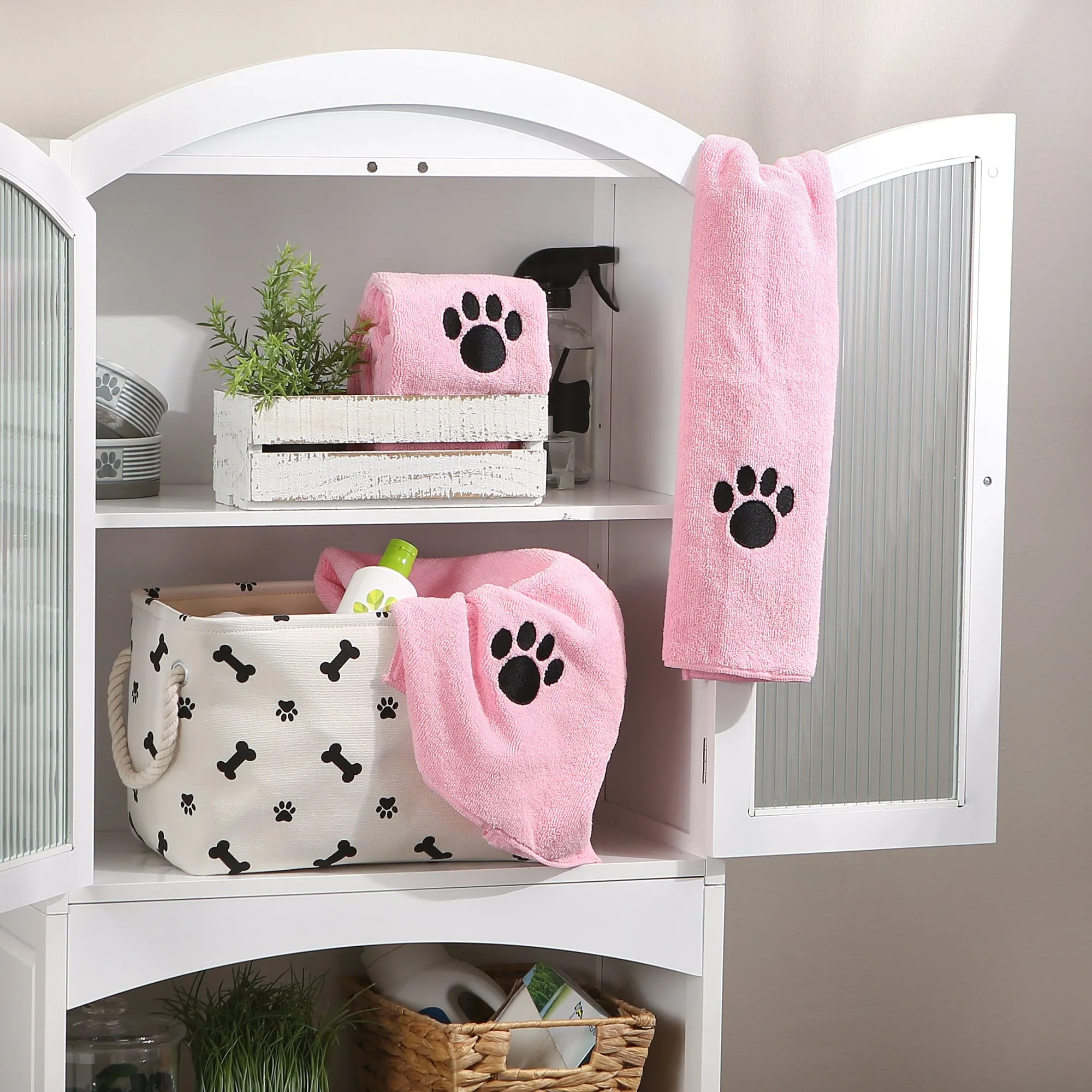 Bone Dry Small Pet Towel Set - 3 Pack - Embroidered Paw, Pink, 15x30"
