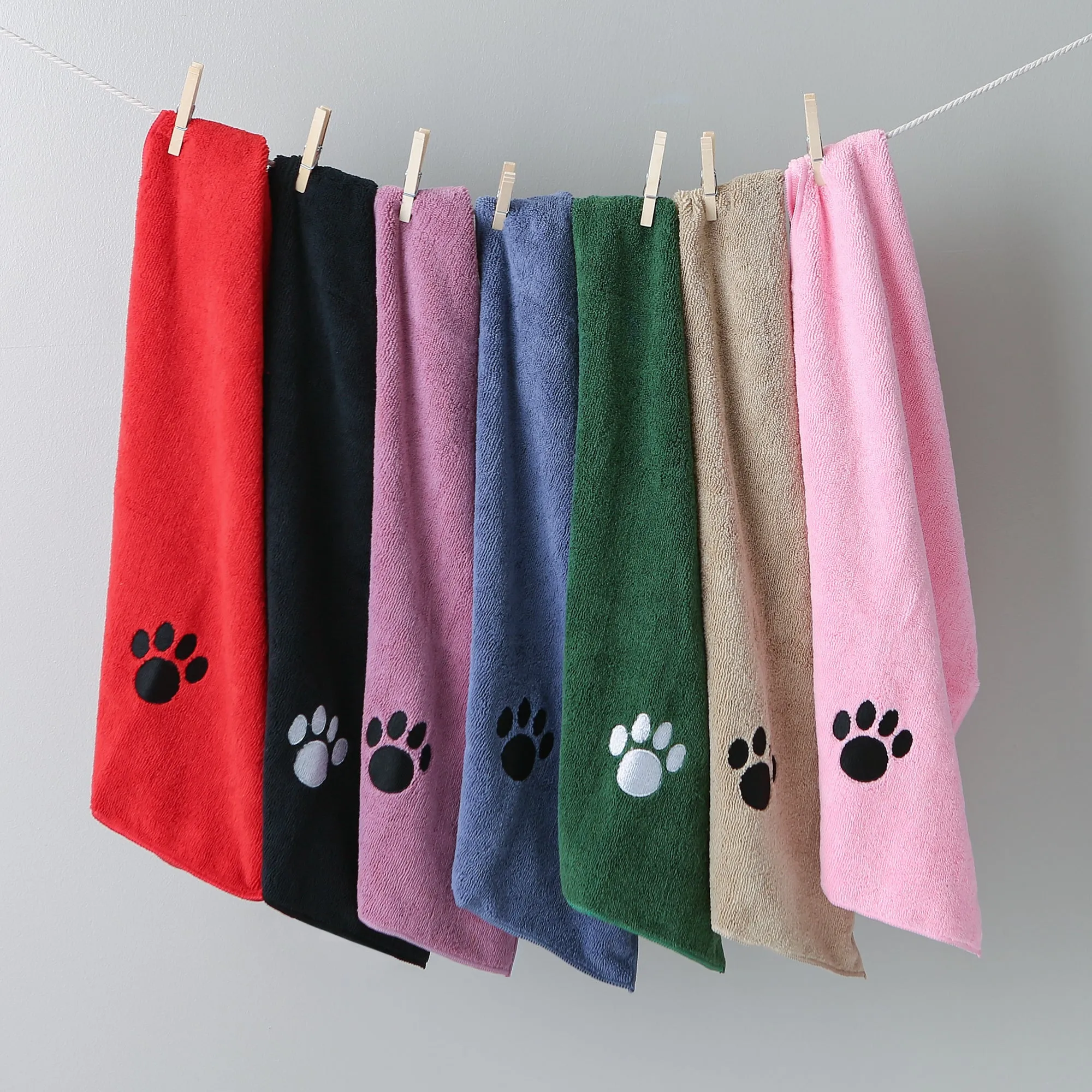 Bone Dry Small Pet Towel Set - 3 Pack - Embroidered Paw, Pink, 15x30"