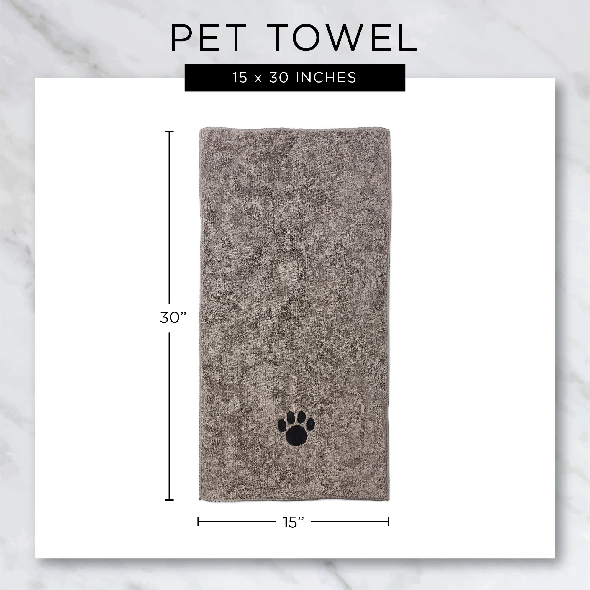 Bone Dry Small Pet Towel Set - 3 Pack - Embroidered Paw, Pink, 15x30"