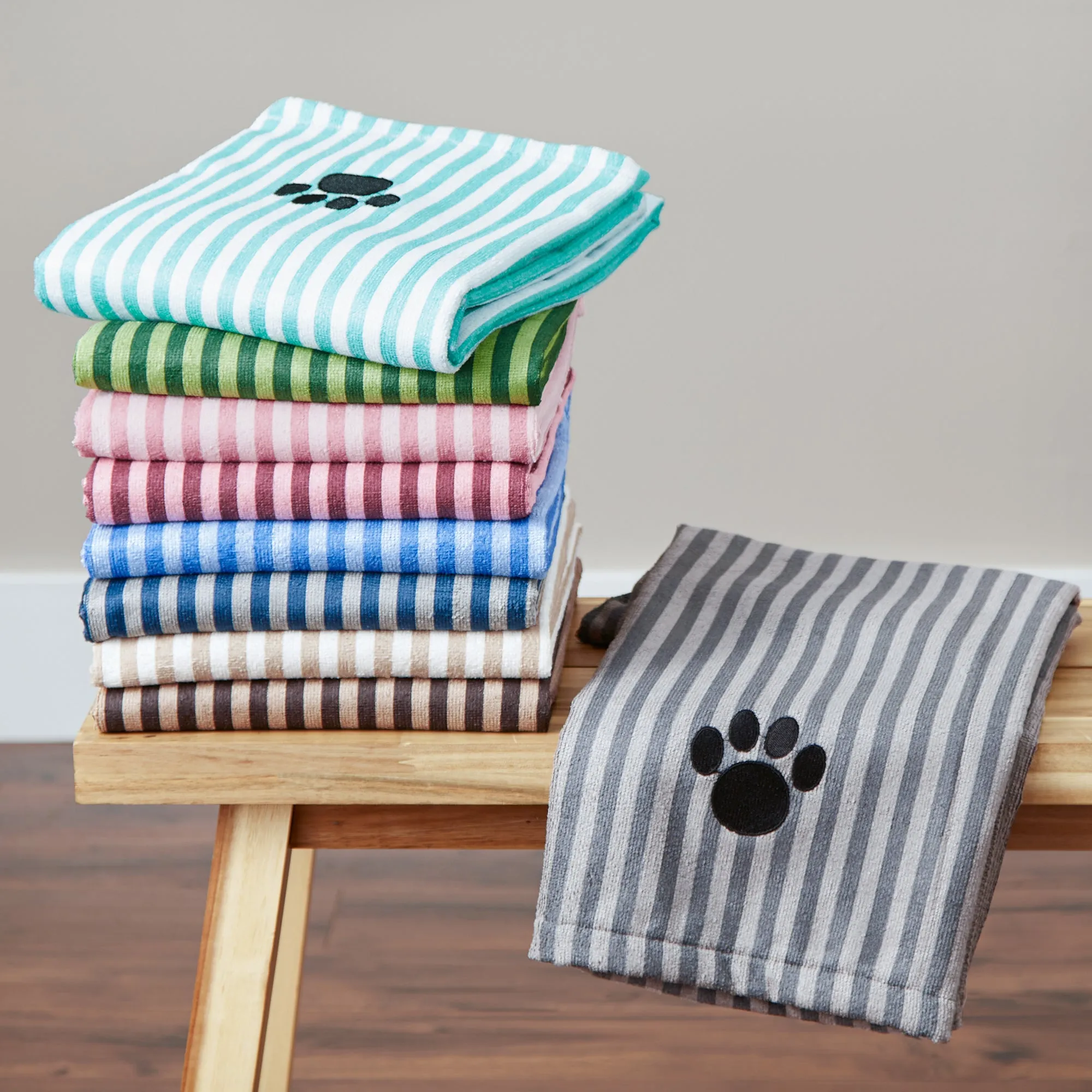 Bone Dry Stripe Pet Towel, Absorbent Microfiber, Blue, Large - 41x23.5"