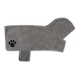 Bone Dry Terry Microfiber Pet Robe, Embroidered Paw Print - Gray - Medium, 20-35 Lbs