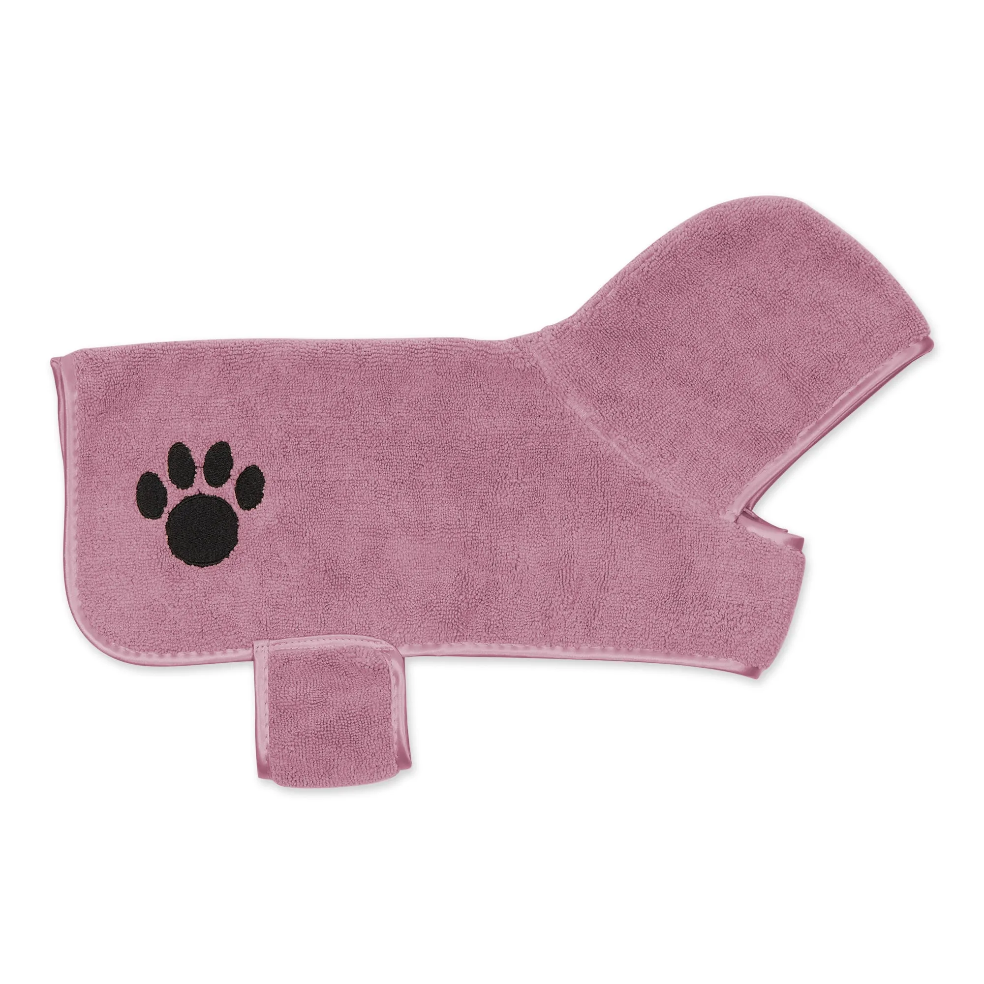 Bone Dry Terry Microfiber Pet Robe, Embroidered Paw Print - Rose - Small, 10-20 lbs