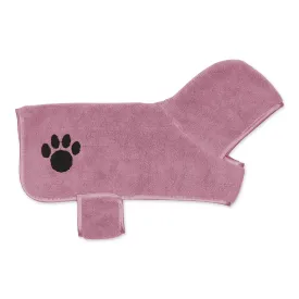 Bone Dry Terry Microfiber Pet Robe, Embroidered Paw Print - Rose - Small, 10-20 lbs