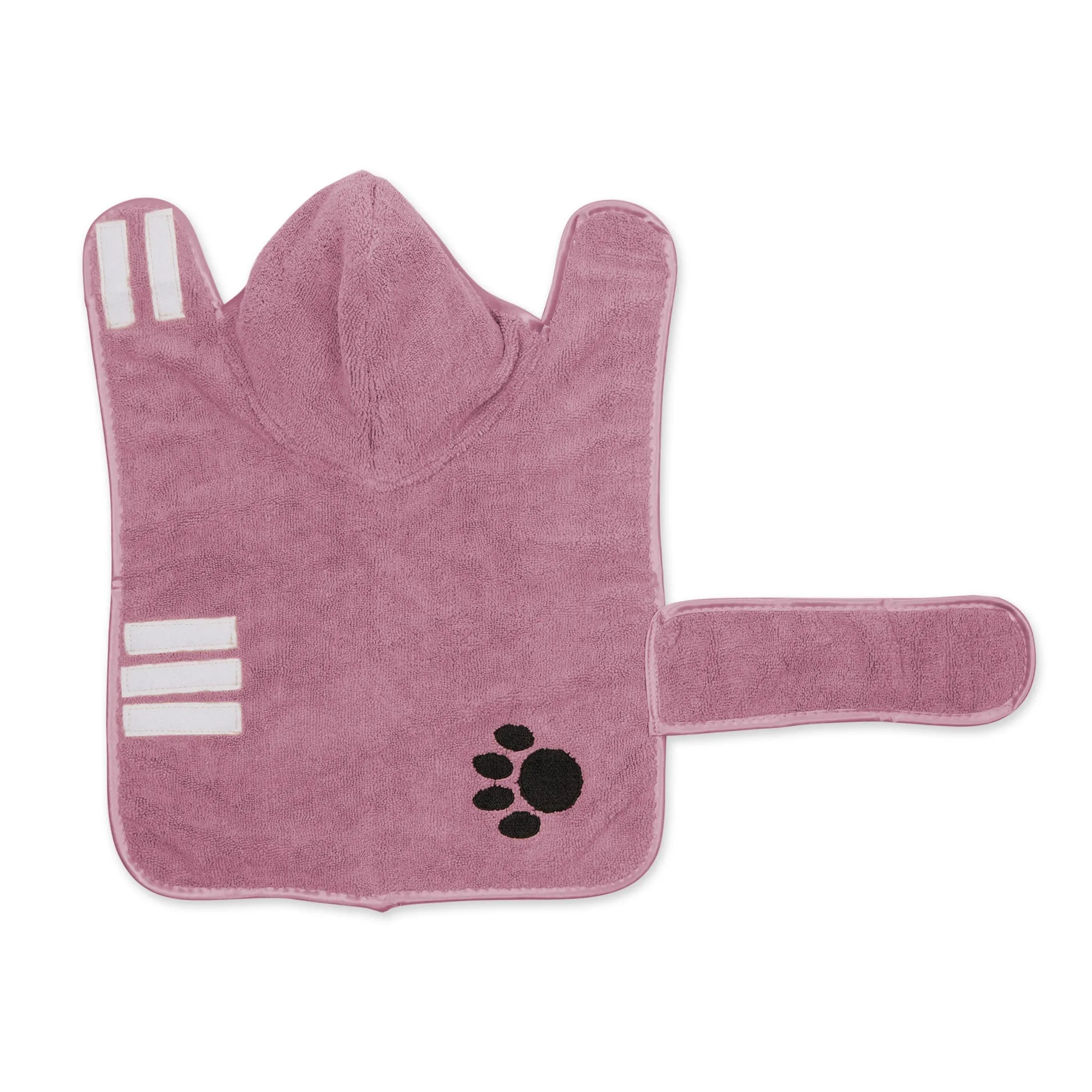Bone Dry Terry Microfiber Pet Robe, Embroidered Paw Print - Rose - Small, 10-20 lbs