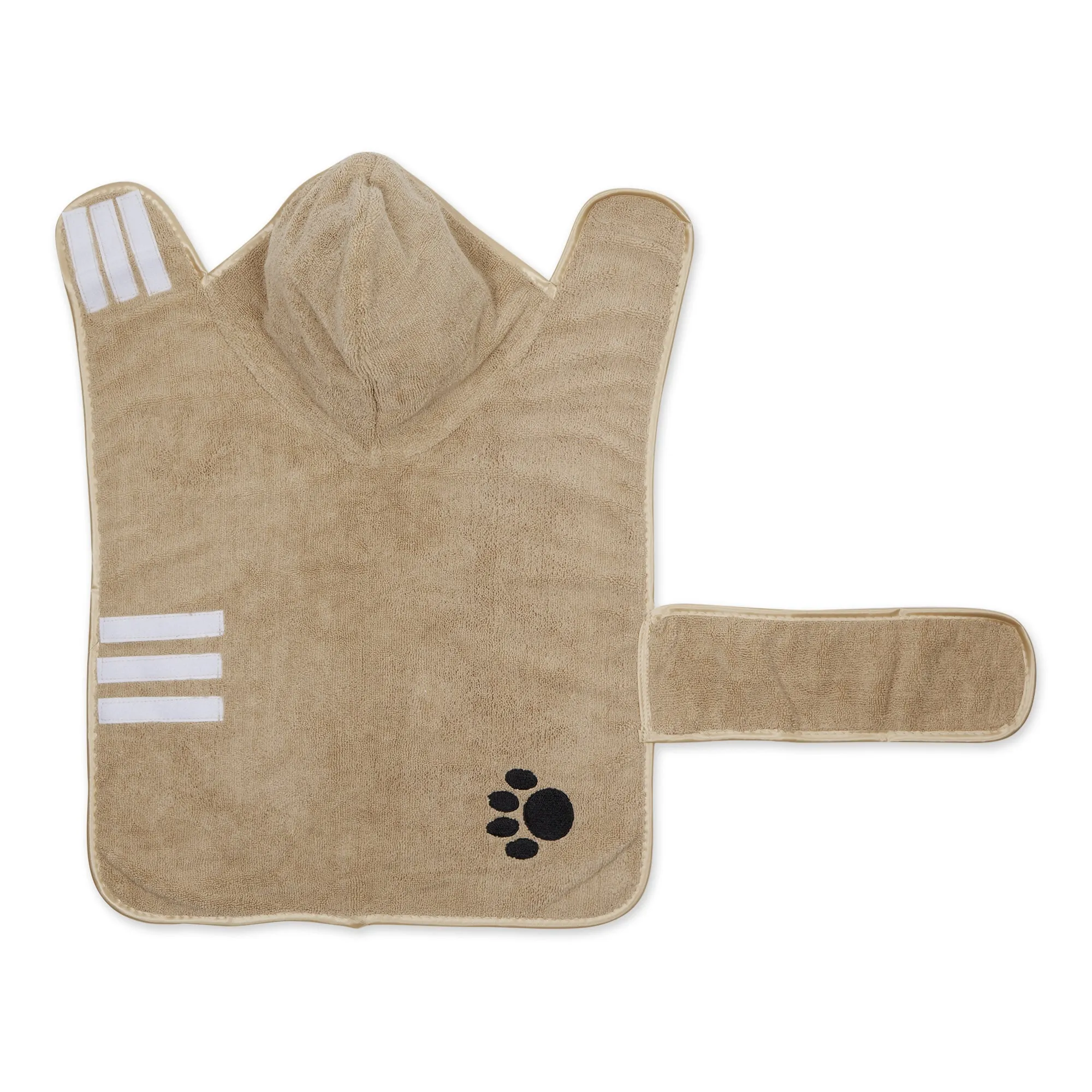 Bone Dry Terry Microfiber Pet Robe, Embroidered Paw Print - Taupe - Medium, 20-35 Lbs