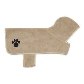 Bone Dry Terry Microfiber Pet Robe, Embroidered Paw Print - Taupe - Medium, 20-35 Lbs