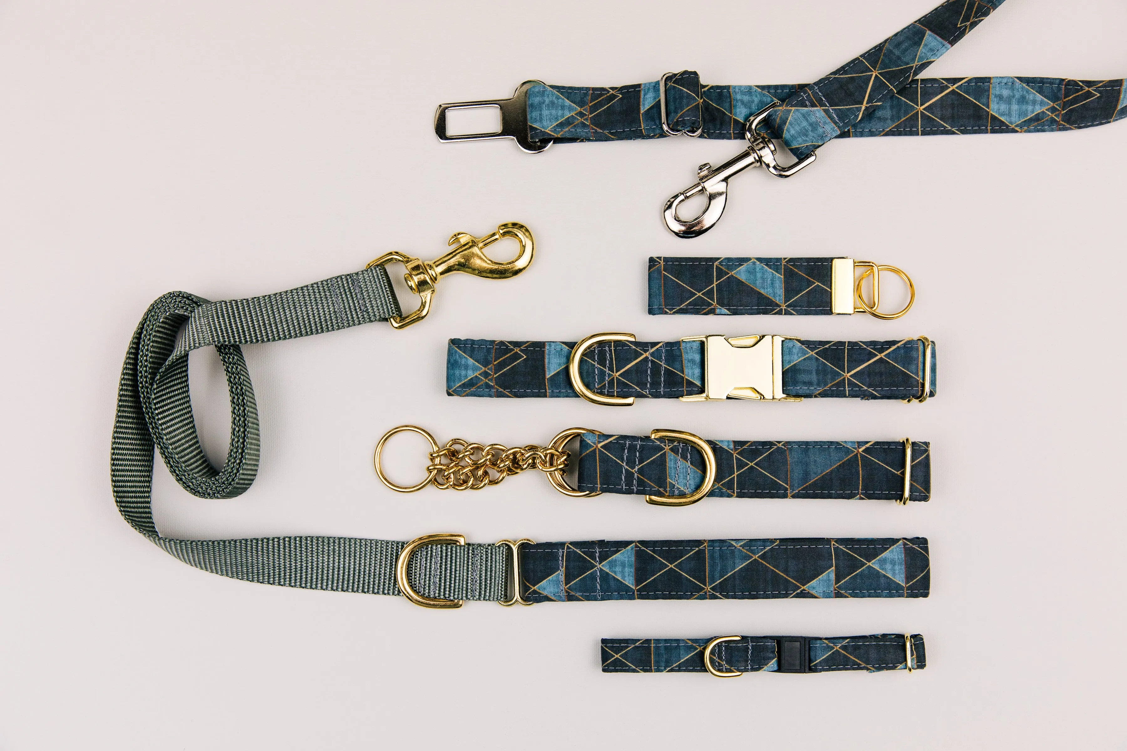 Charcoal and Gold Geometric Matching Dog Leash