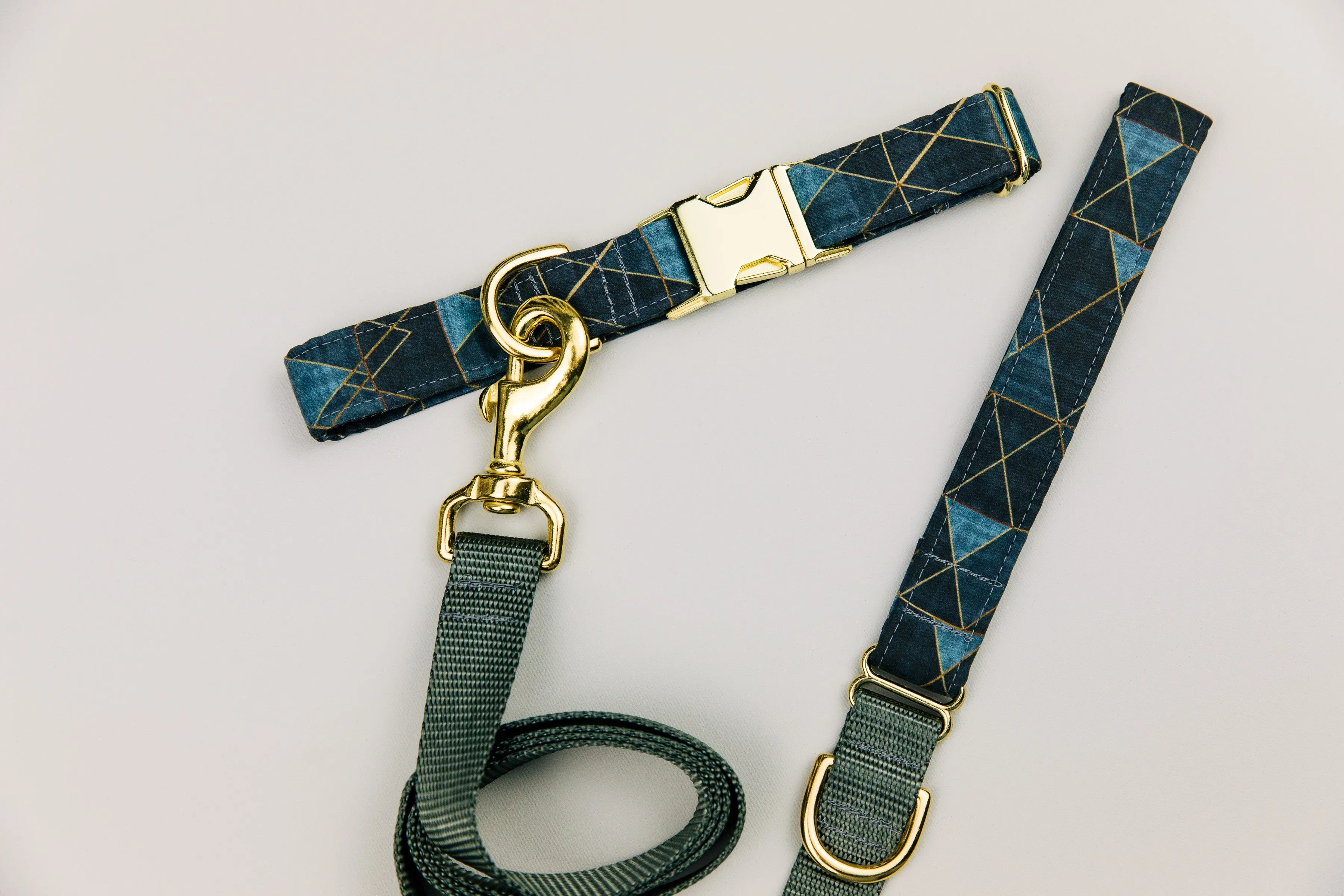 Charcoal and Gold Geometric Matching Dog Leash