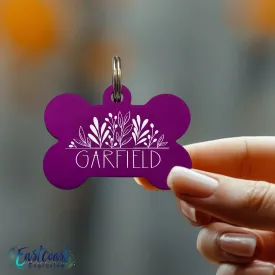 Custom Engraved Dog ID Tag | Personalized Pet Name Tag for Dogs – Floral Design