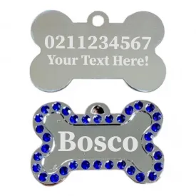 Custom Text Sparkly Bone Dog ID Pet Tag