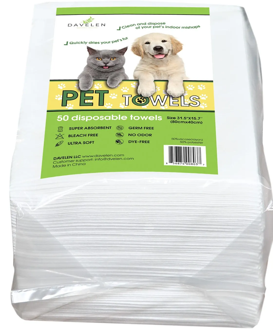DAVELEN Disposable Towels for Pets - 600 pcs | Natural, Eco-Friendly, Wood Fiber