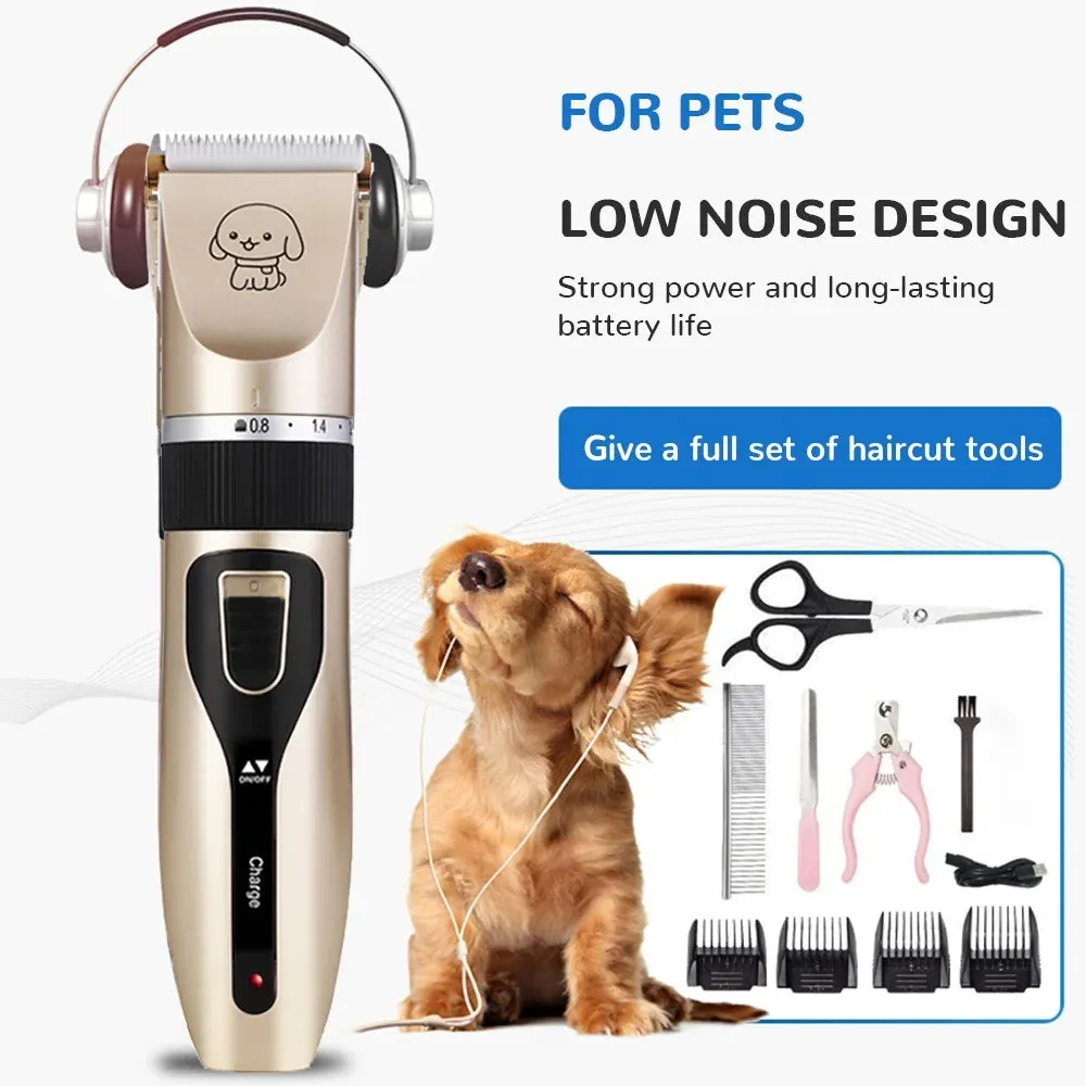 Low Noise Professional Pet Grooming Kit, Rechargeable Pet Hair Clipper for Dogs Cats with Thick Coats