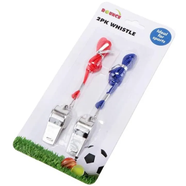 Metal Whistles 2pk With Red And Blue Cord