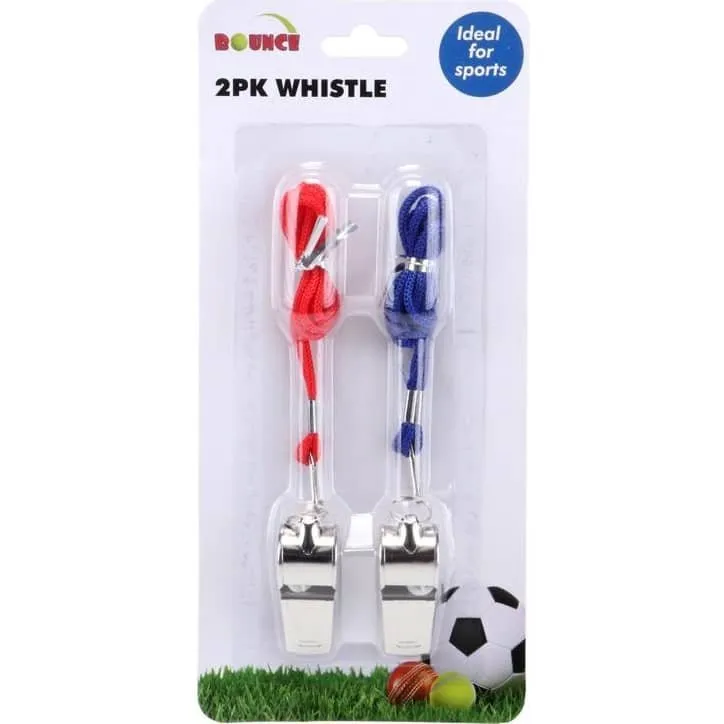 Metal Whistles 2pk With Red And Blue Cord