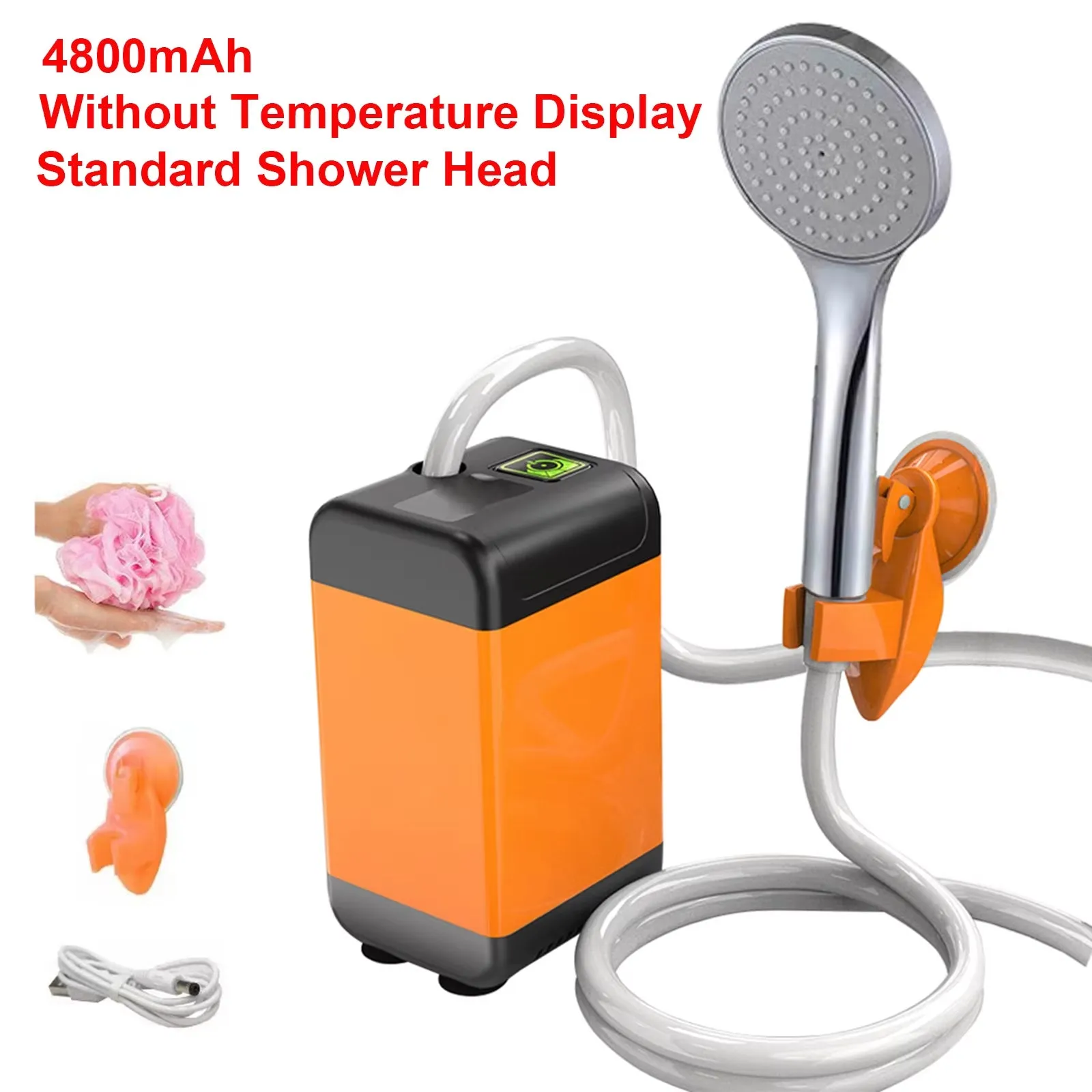 Outdoor Camping Shower Portable Rechargeable Shower Head Bathing 3.7V Pump 4.9Ft for Travel Hiking Beach Pet Cleaning Equipment