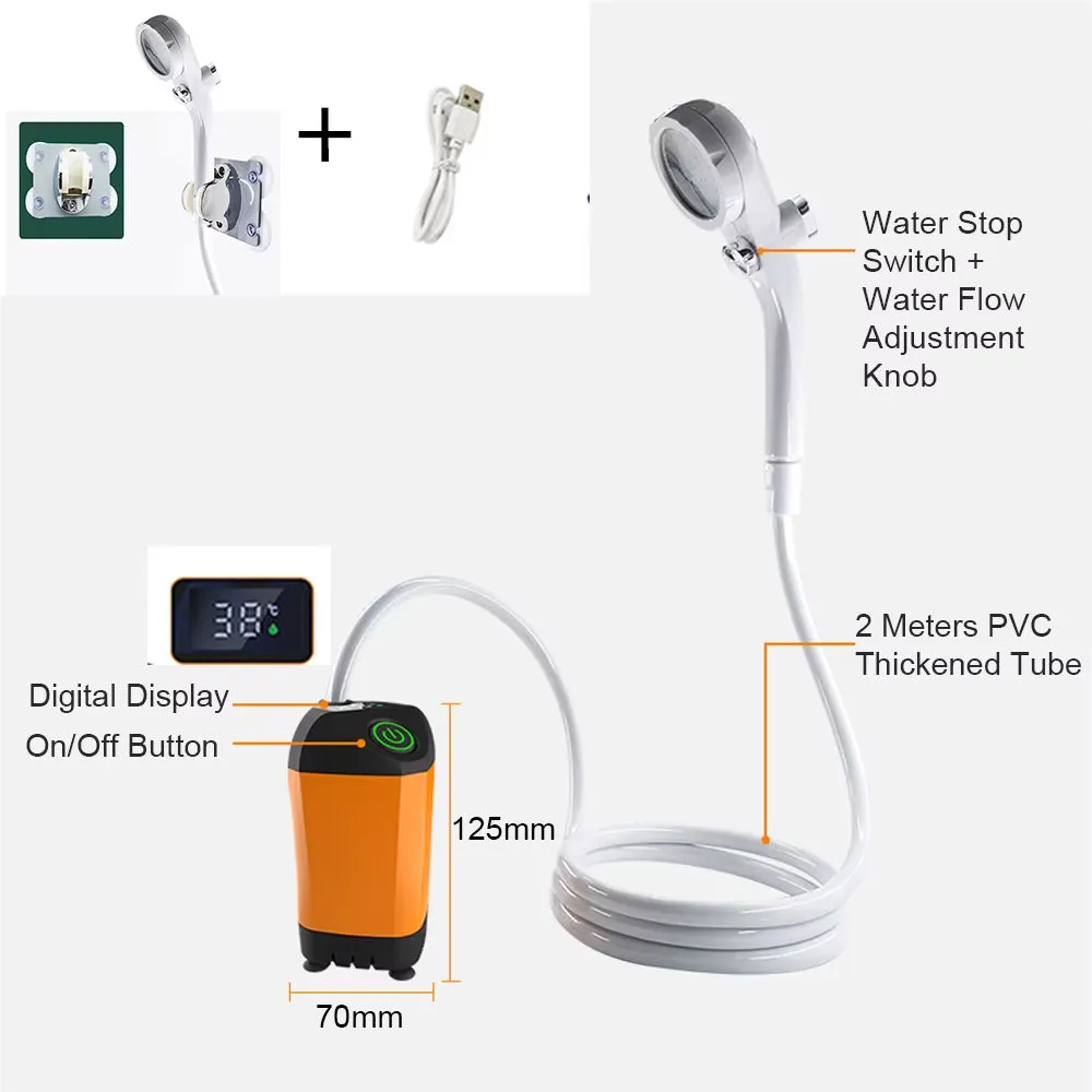 Outdoor Camping Shower Portable Rechargeable Shower Head Bathing 3.7V Pump 4.9Ft for Travel Hiking Beach Pet Cleaning Equipment