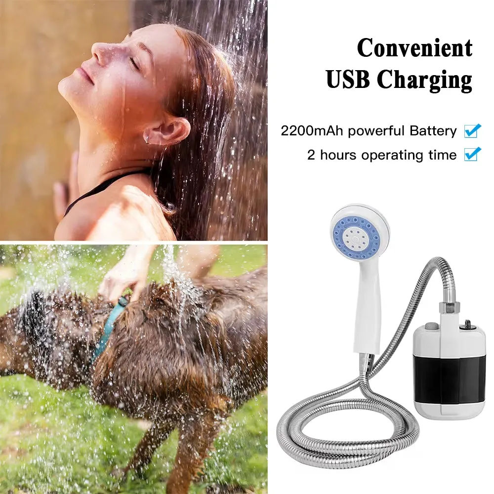 Outdoor Camping Shower Portable Rechargeable Shower Head Bathing 3.7V Pump 4.9Ft for Travel Hiking Beach Pet Cleaning Equipment