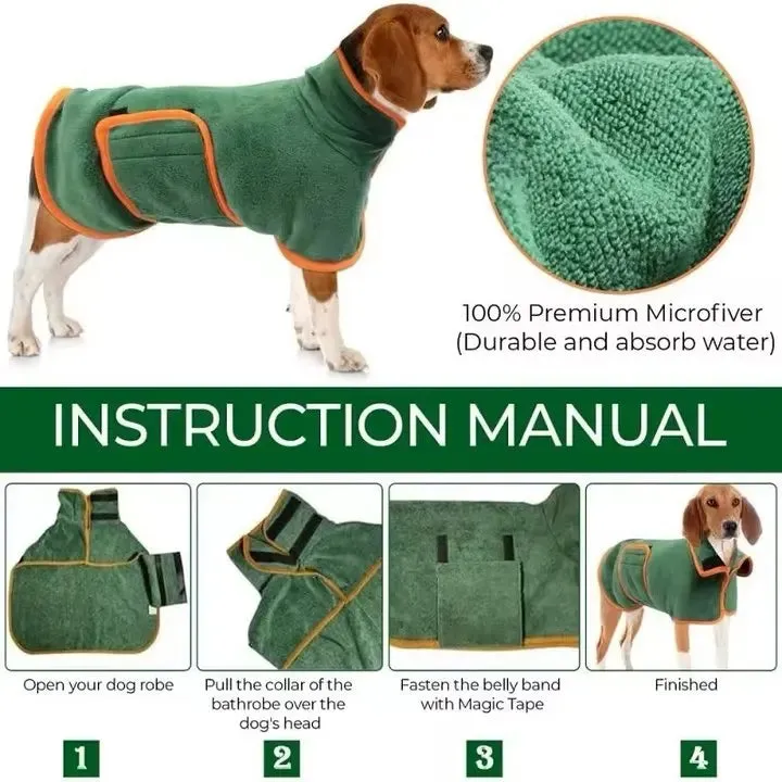 Pet Bathrobe – Fast Drying Microfiber Grooming Coat for Dogs | Absorbent, Soft, and Adjustable Towel for Small, Medium, and Large Dogs
