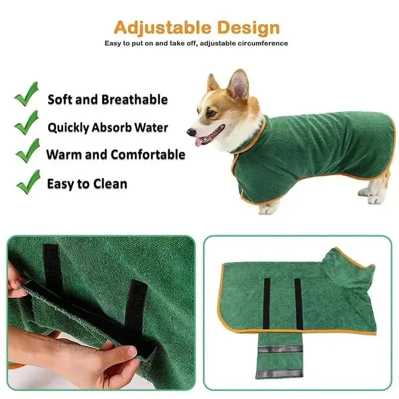 Pet Bathrobe – Fast Drying Microfiber Grooming Coat for Dogs | Absorbent, Soft, and Adjustable Towel for Small, Medium, and Large Dogs