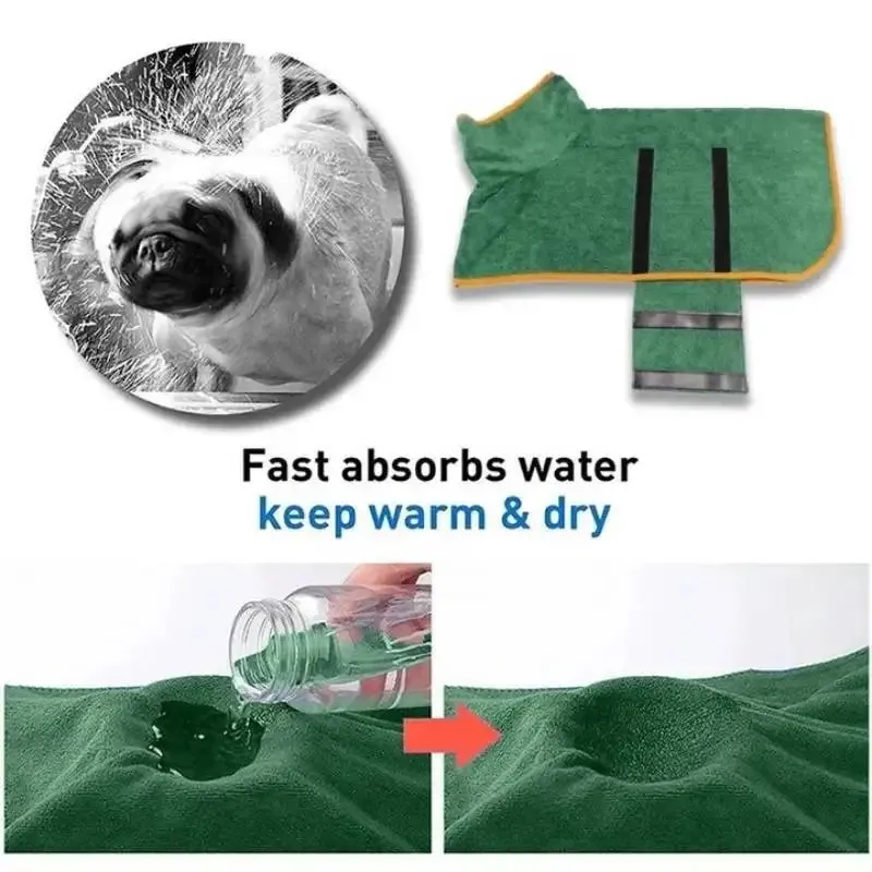 Pet Bathrobe – Fast Drying Microfiber Grooming Coat for Dogs | Absorbent, Soft, and Adjustable Towel for Small, Medium, and Large Dogs