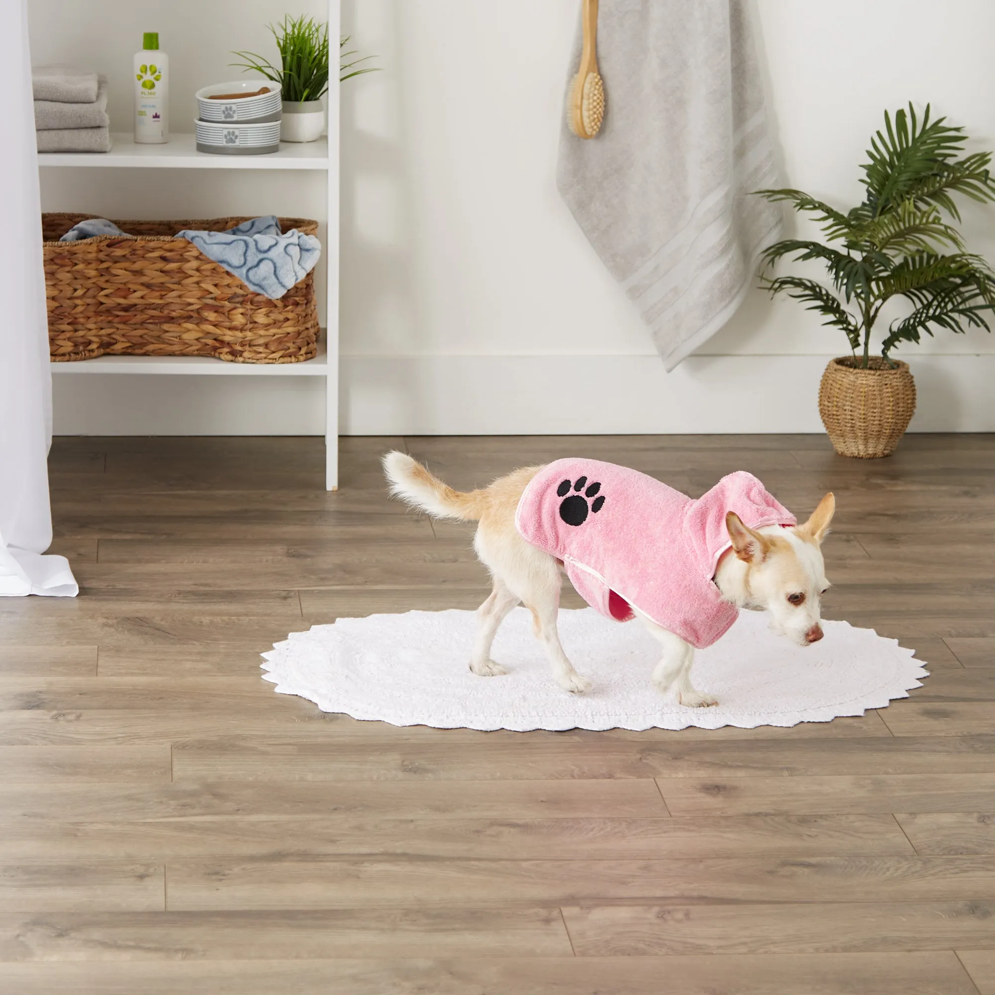 Pink Embroidered Paw X-Small Pet Robe