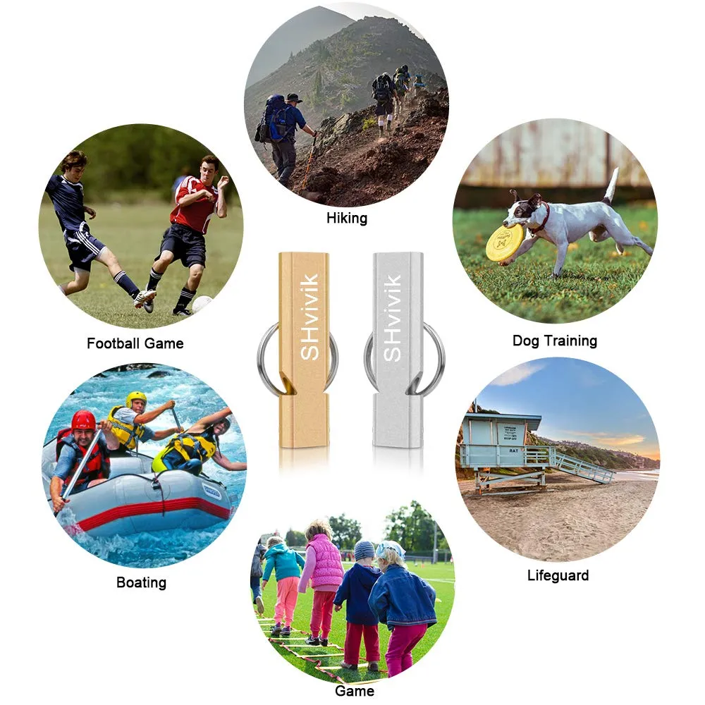 SHvivik Emergency Whistle, 2PCS Premium Safety Survival Whistles with Lanyard Keychain, High Pitch Double Tubes for Outdoor Hiking Camping Hunting Fishing Boating