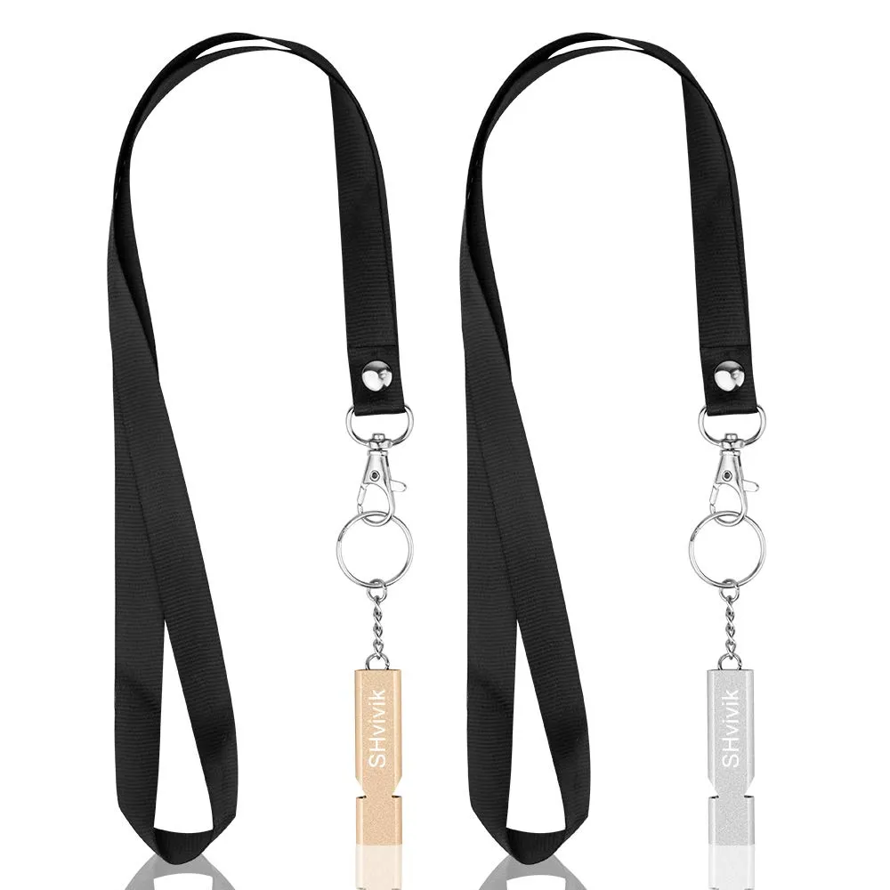 SHvivik Emergency Whistle, 2PCS Premium Safety Survival Whistles with Lanyard Keychain, High Pitch Double Tubes for Outdoor Hiking Camping Hunting Fishing Boating