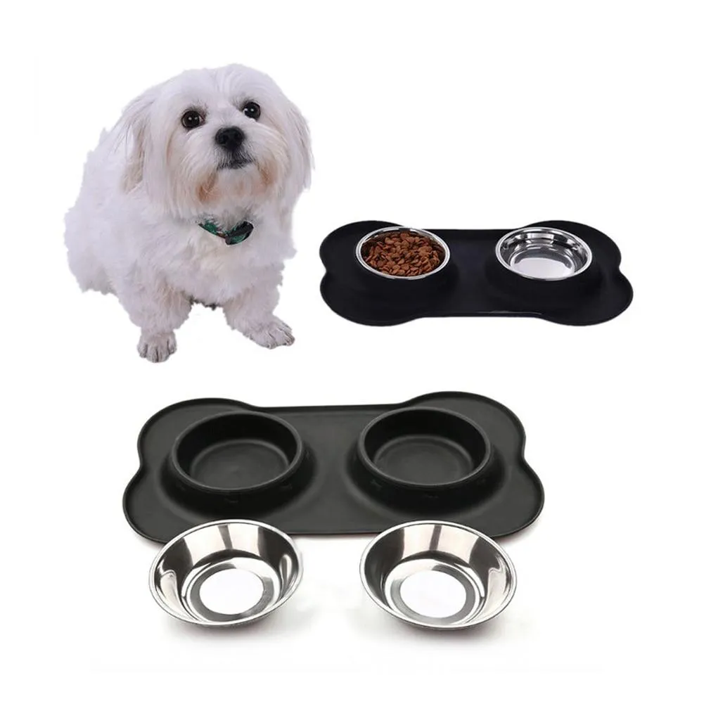 Small Stainless Steel Dog Bowls - Silicone Mat