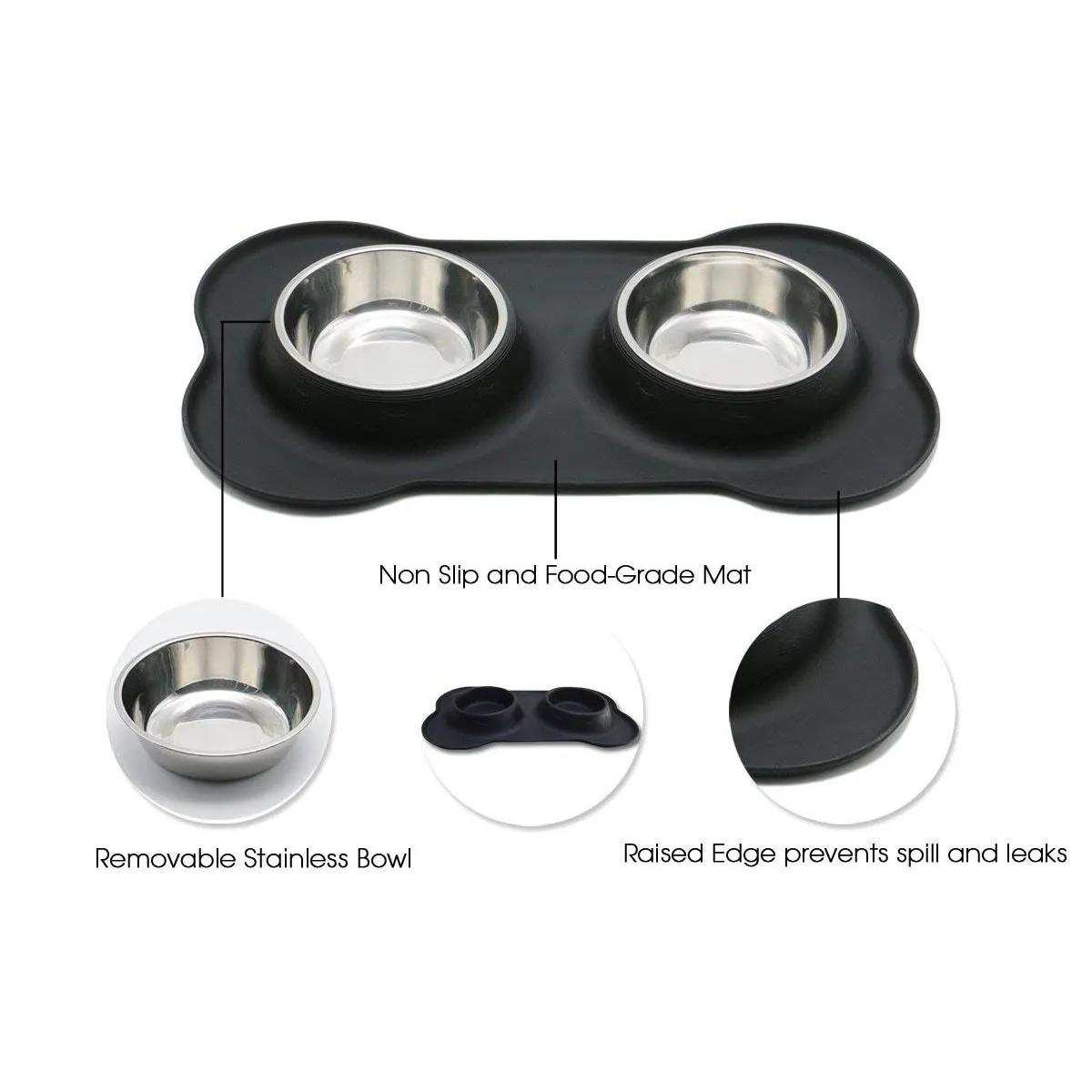 Small Stainless Steel Dog Bowls - Silicone Mat