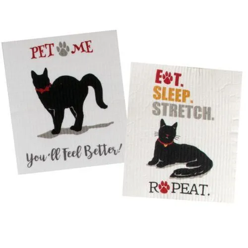 Swedish Cloth 2pc Set Eat. Sleep.Stretch Cat/pet me