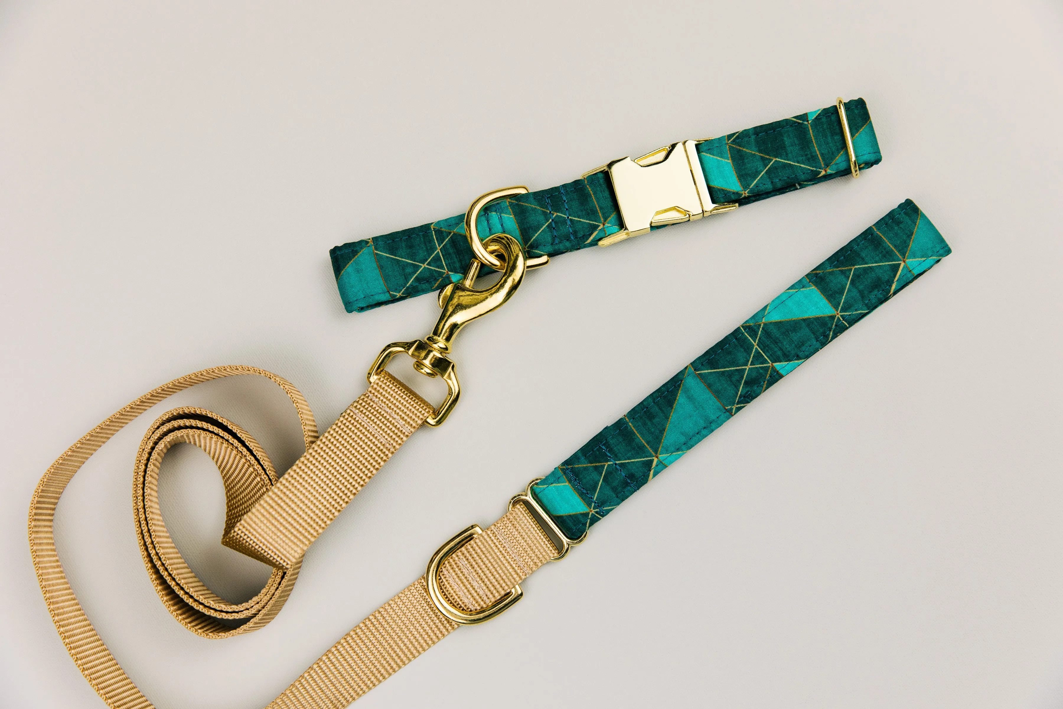 Teal Green Geometric Matching Dog Leash