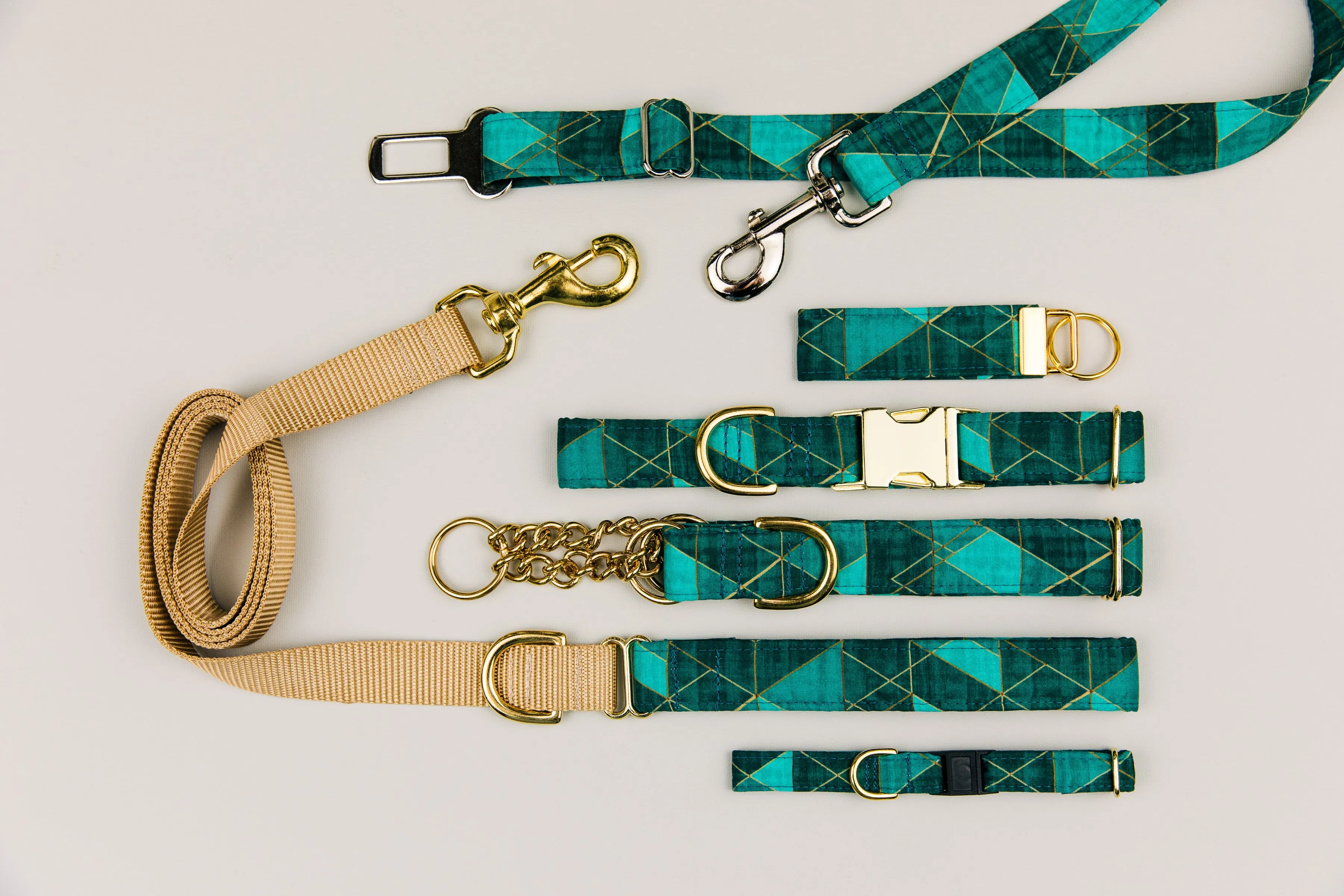 Teal Green Geometric Matching Dog Leash