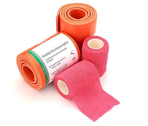 Universal Aluminum Rolled Emergency Splint and 2 Self-Adherent Cohesive Tape Rolls - Ideal Wrap for Sports, First Aid, Pets