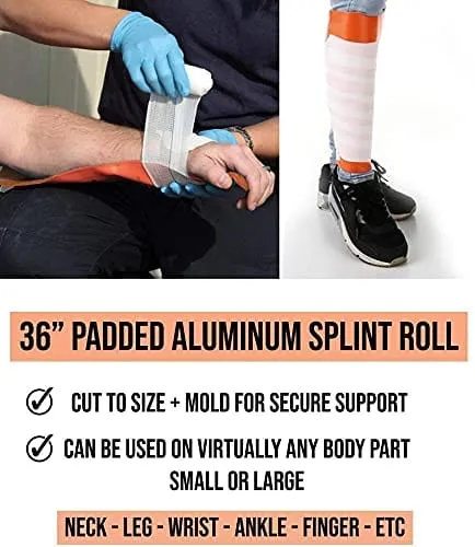 Universal Aluminum Rolled Emergency Splint and 2 Self-Adherent Cohesive Tape Rolls - Ideal Wrap for Sports, First Aid, Pets