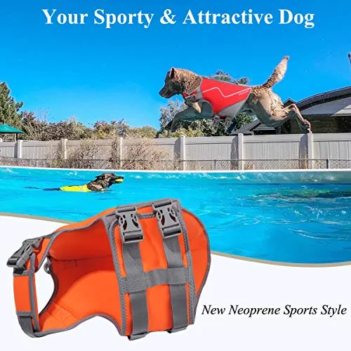 Vivaglory Life Jacket for Dogs, Comfortable Neoprene Dog Life Jacket with Superior Buoyancy & Rescue Handle for Small to Medium Dogs, Orange M