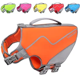 Vivaglory Life Jacket for Dogs, Comfortable Neoprene Dog Life Jacket with Superior Buoyancy & Rescue Handle for Small to Medium Dogs, Orange M