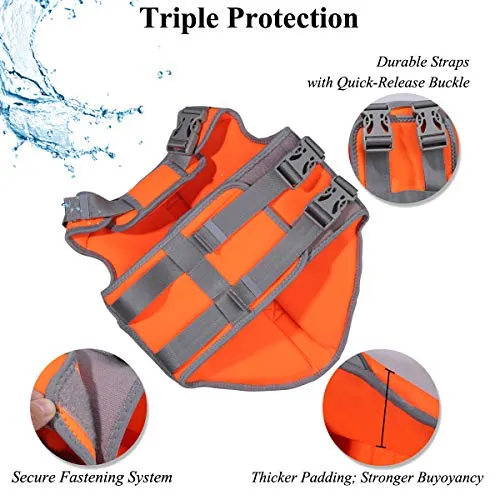 Vivaglory Life Jacket for Dogs, Comfortable Neoprene Dog Life Jacket with Superior Buoyancy & Rescue Handle for Small to Medium Dogs, Orange M